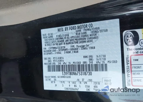 2007 Ford Mustang V6 Deluxe/V6 Premium z USA, uszkodzony, nr VIN 1ZVFT80N675318730